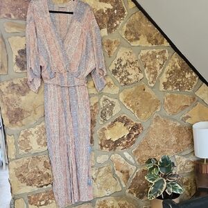 Dress Forum Los Angeles Bohemian Romper Jumpsuit in Pastel Hues with Belt‎ Sz L